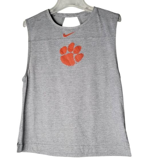 Nike Dri-Fit Clemson Tigers Tank M Sleeveless Gray Athleisure Cutout Back Gym - Picture 3 of 8